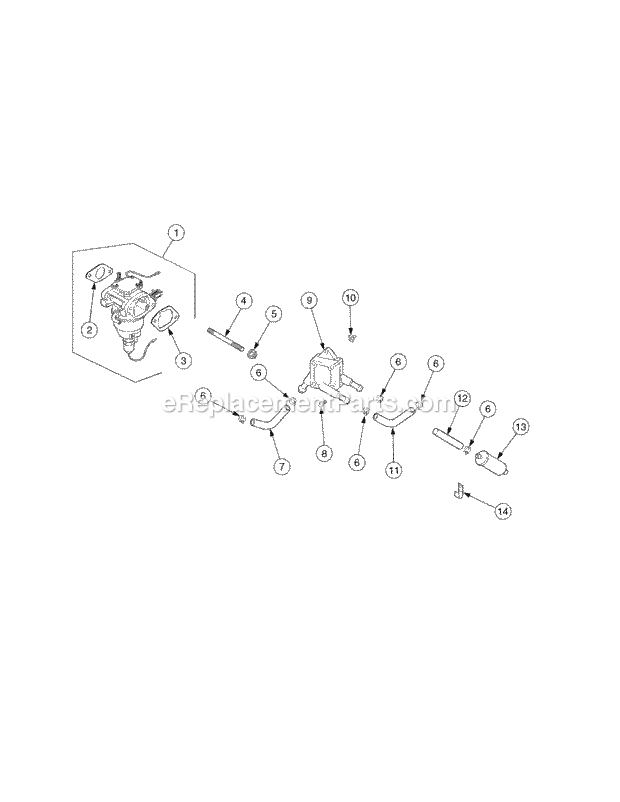 Carburetor Fuel System Diagram and Parts List for SLT1554 13AK11CK709, 13AK11CK710, 13AK11CK712 Cub Cadet Lawn Tractor